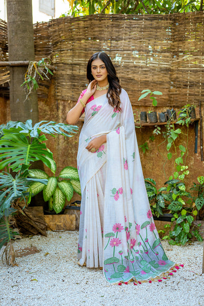 Indyancart GR Women's Pink Muga Cotton Saree