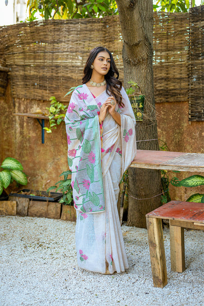 Indyancart GR Women's Pink Muga Cotton Saree
