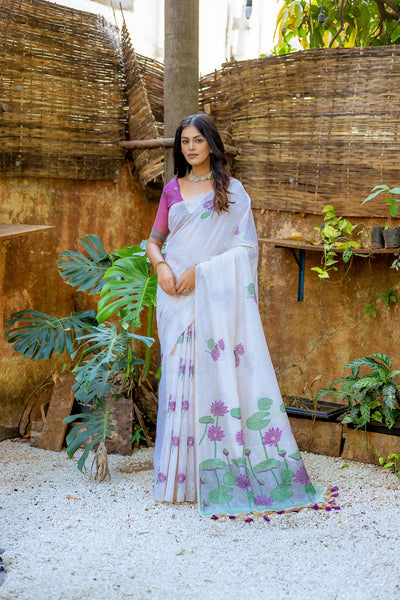 Indyancart GR Women's Amethyst Purple Muga Cotton Saree
