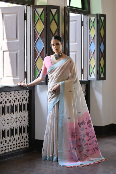Indyancart GR Women's Niza Firozi Muga Cotton Saree