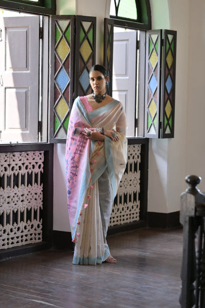 Indyancart GR Women's Niza Firozi Muga Cotton Saree