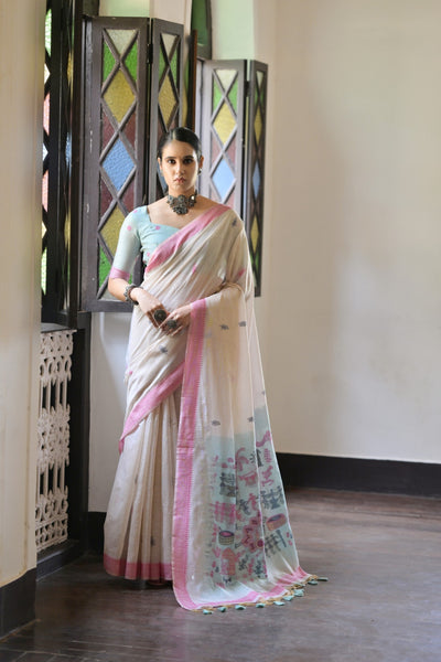 Indyancart GR Women's Niza Pink Muga Cotton Saree