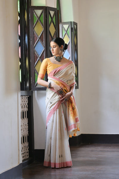 Indyancart GR Women's Niza Mustard Muga Cotton Saree