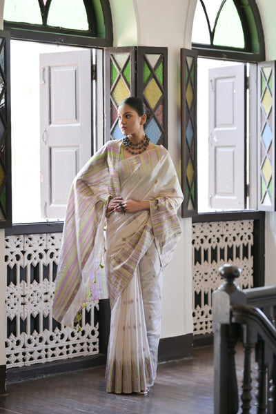Indyancart GR Women's Mehendi Muga Cotton Ikkat Saree
