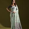 Dhiyona GR Women's Florance Firozi Blue Muga Cotton Jamdani Saree