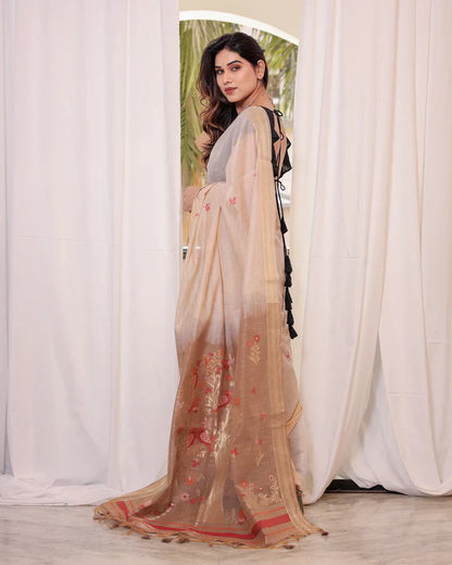 Dhiyona GR Women's Beige Muga Cotton Woven Saree