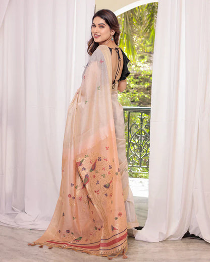 Dhiyona GR Women's Peach Muga Cotton Woven Saree