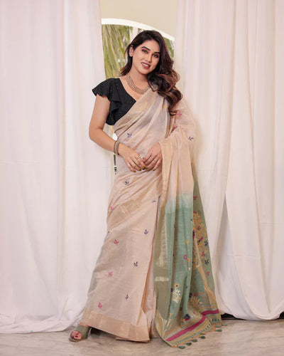 Indyancart GR Women's Rama Muga Cotton Woven Saree