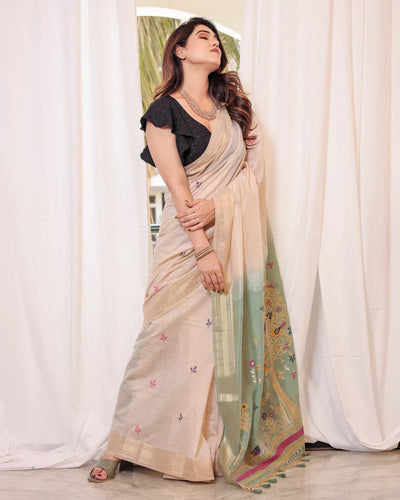 Indyancart GR Women's Rama Muga Cotton Woven Saree