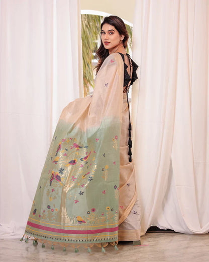 Dhiyona GR Women's Rama Muga Cotton Woven Saree