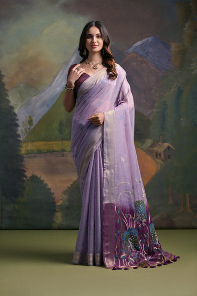 Indyancart GR Women's Lavender Woven Muga Silk Saree