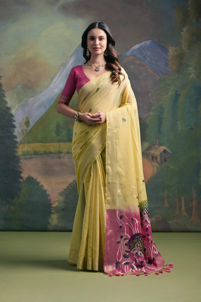 Indyancart GR Women's Yellow Woven Muga Silk Saree