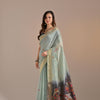 Dhiyona GR Women's Jissa Firozi Blue Muga Cotton Pichwai Saree