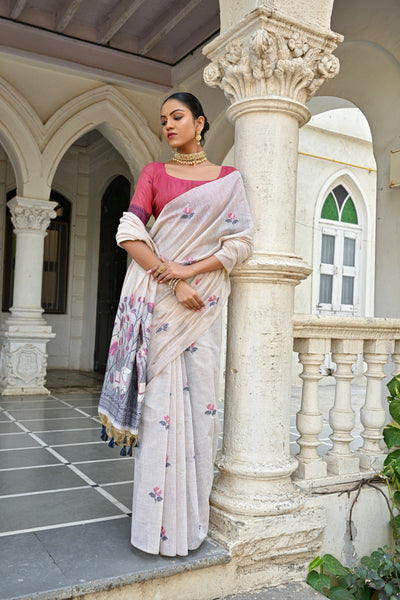 Indyancart GR Women's Pranshi Navy Pichwai Muga Cotton Saree
