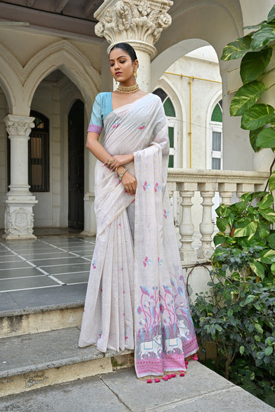Indyancart GR Women's Pranshi Pink Pichwai Muga Cotton Saree