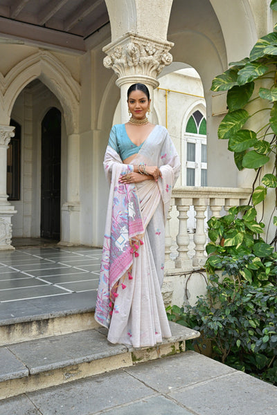Indyancart GR Women's Pranshi Pink Pichwai Muga Cotton Saree