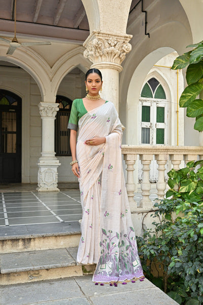 Indyancart GR Women's Pranshi Wine Pichwai Muga Cotton Saree