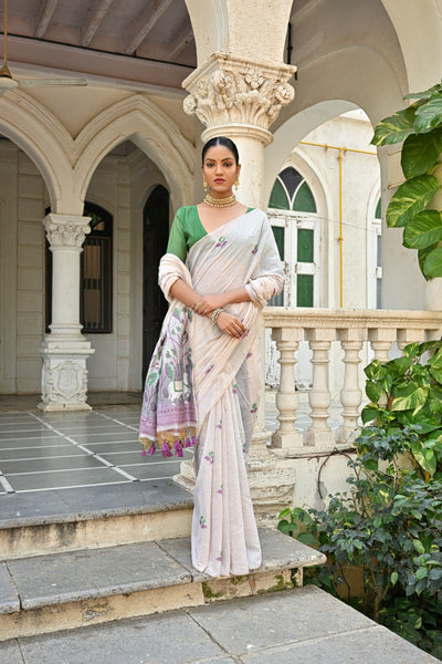 Indyancart GR Women's Pranshi Wine Pichwai Muga Cotton Saree