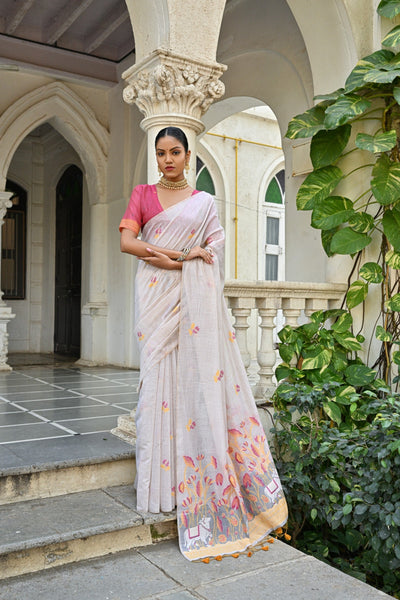 Indyancart GR Women's Pranshi Mustard Yellow Pichwai Muga Cotton Saree