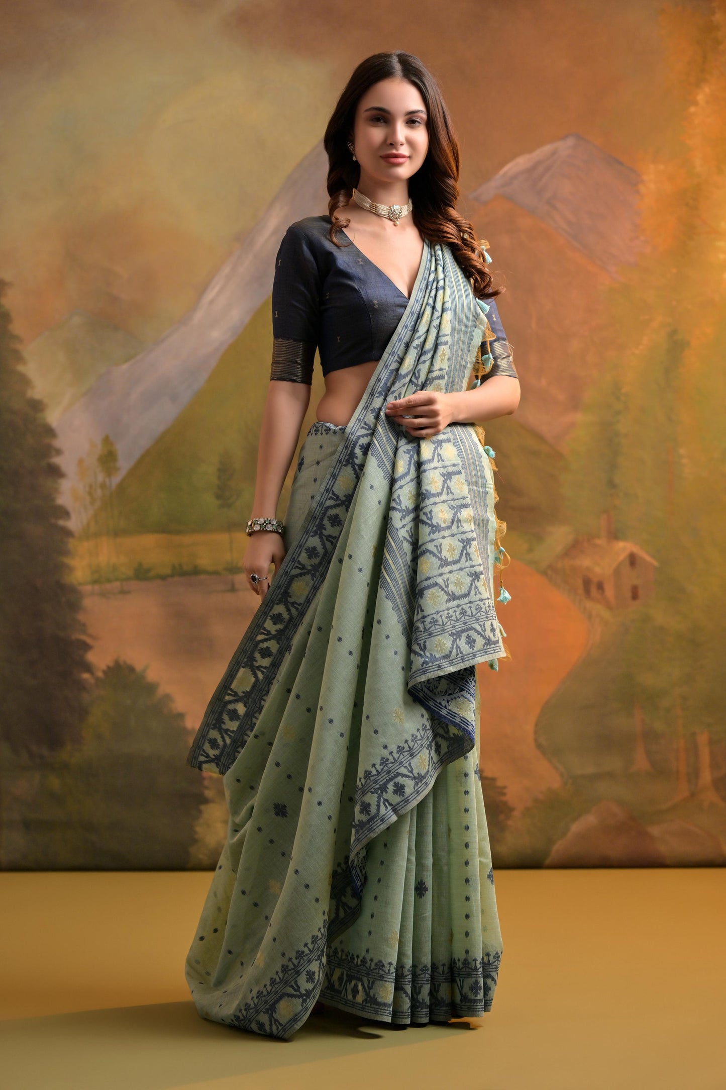 Dhiyona GR Women's Nargis Sea Green Muga Cotton Saree