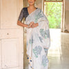 Dhiyona GR Women's Ice White & Navy Muga Cotton Woven Saree
