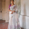 Dhiyona GR Women's Ice White & Wine Muga Cotton Woven Saree