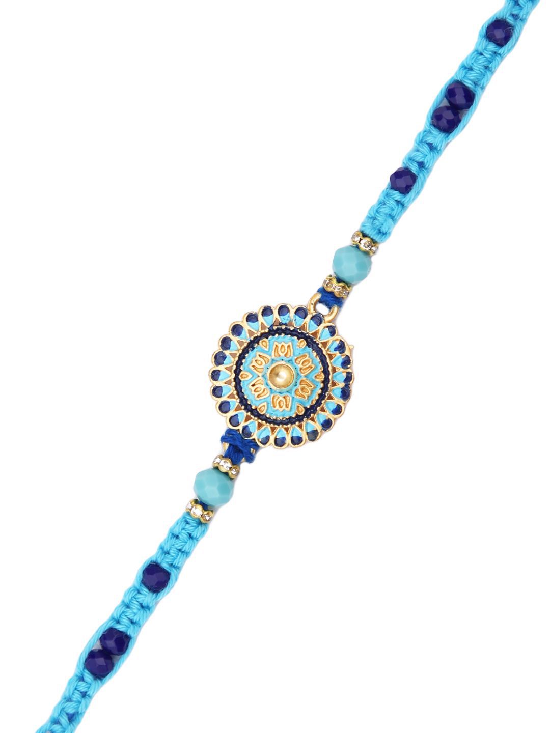 Anouk Enameled Beaded Thread Rakhi With Roli Chawal & Greetings Card