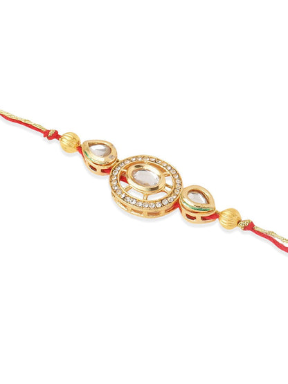 Anouk Set Of 2 Gold Toned Kundan Bhaiya Bhabhi Rakhi With Roli Chawal Chandan Mishri