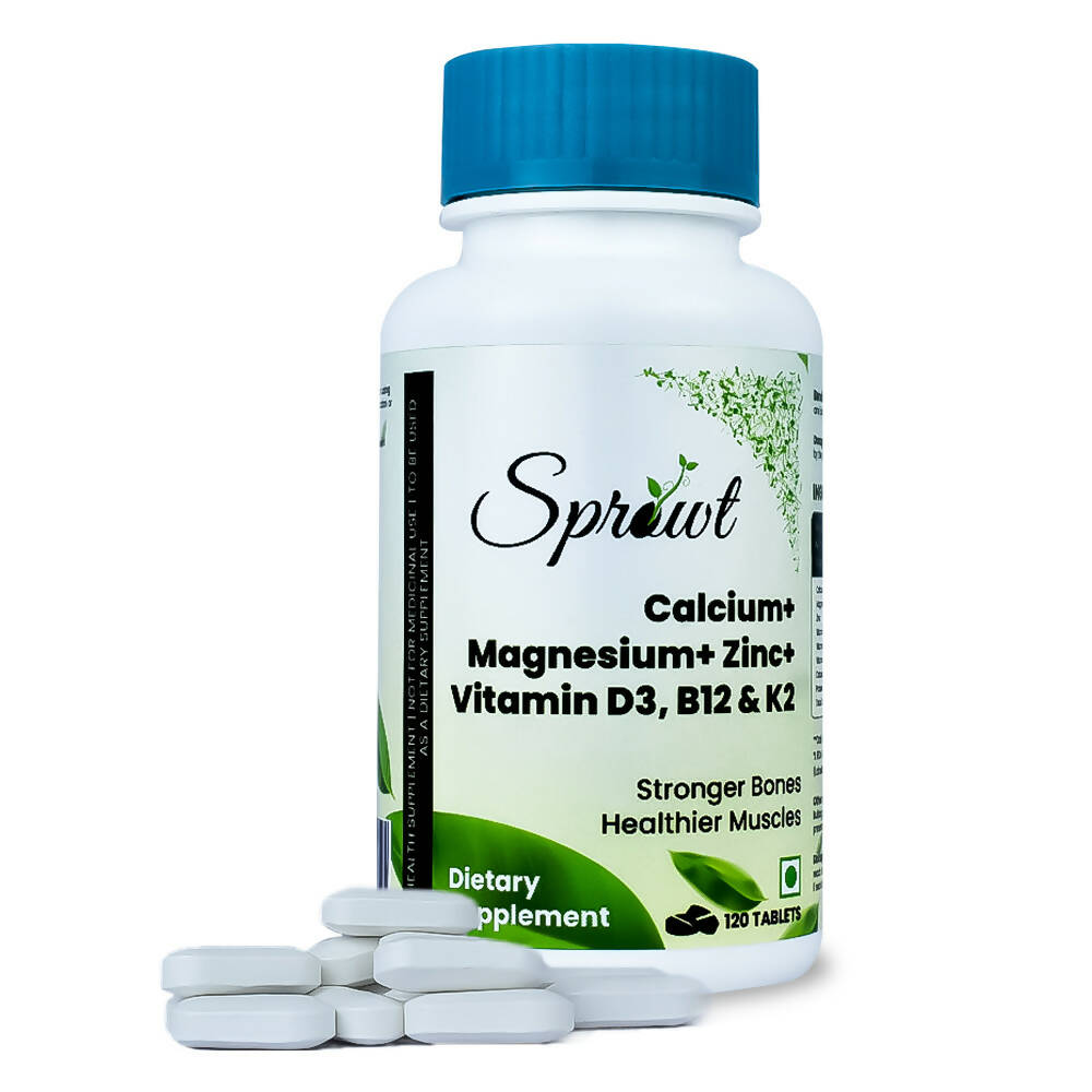 Sprowt Calcium Magnesium Zinc Vitamin D3, B12 & K2 Tablets - Indyancart