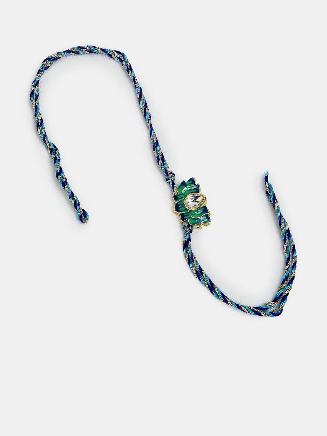 Anouk Unisex Set Of 2 Turquoise Blue Lotus Shape Kundan-Studded Handcrafted Rakhi Set