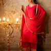 Dhiyona VV Women's Embroidered Silk Blend Calf Length Straight Kurta with Palazzo & Dupatta Set