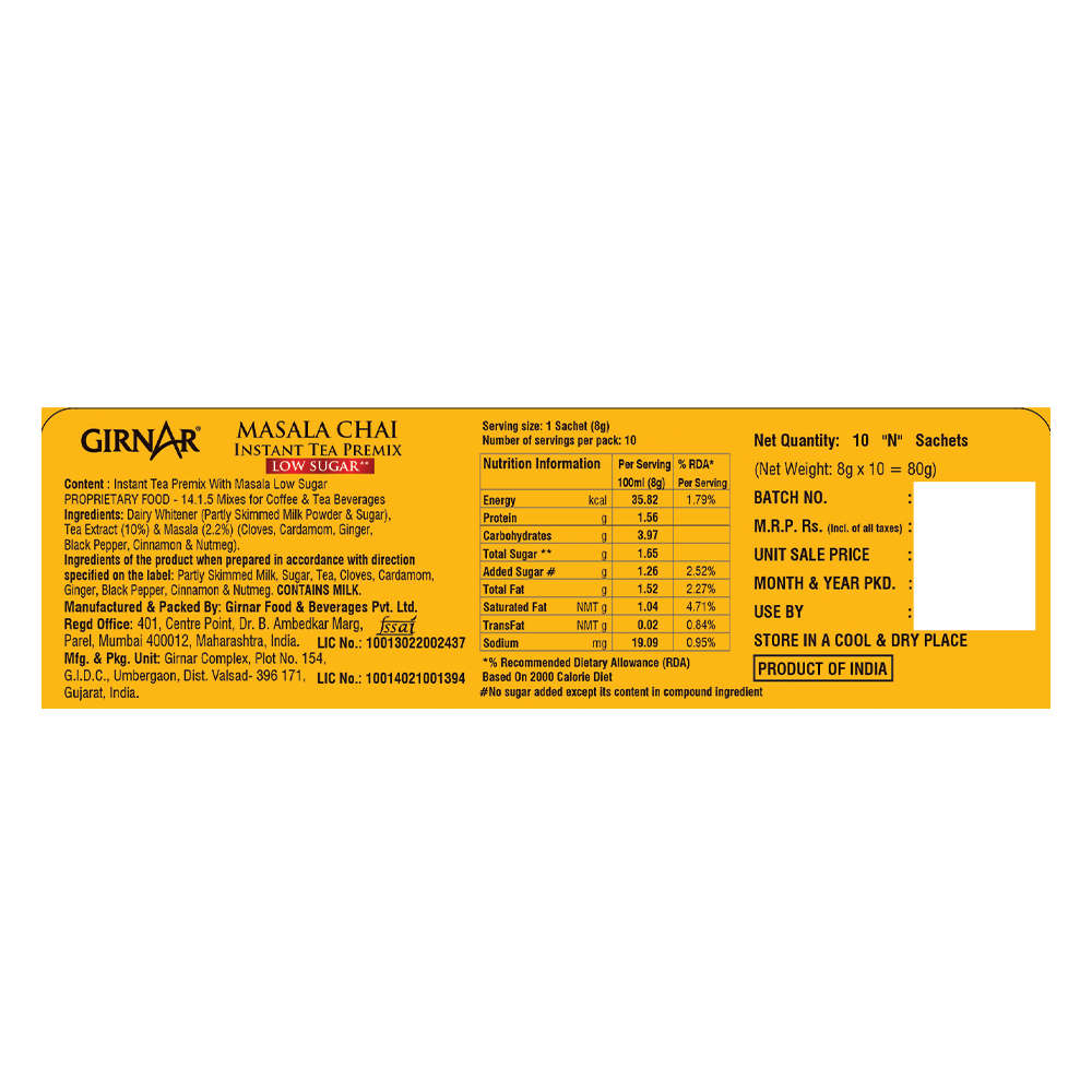 Girnar Instant Tea Premix With Masala (Low Sugar)