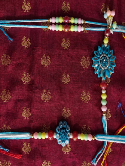 Anouk Set Of 4 Family Pack Beaded Thread Rakhi With Roli Chawal Chandan Mishri