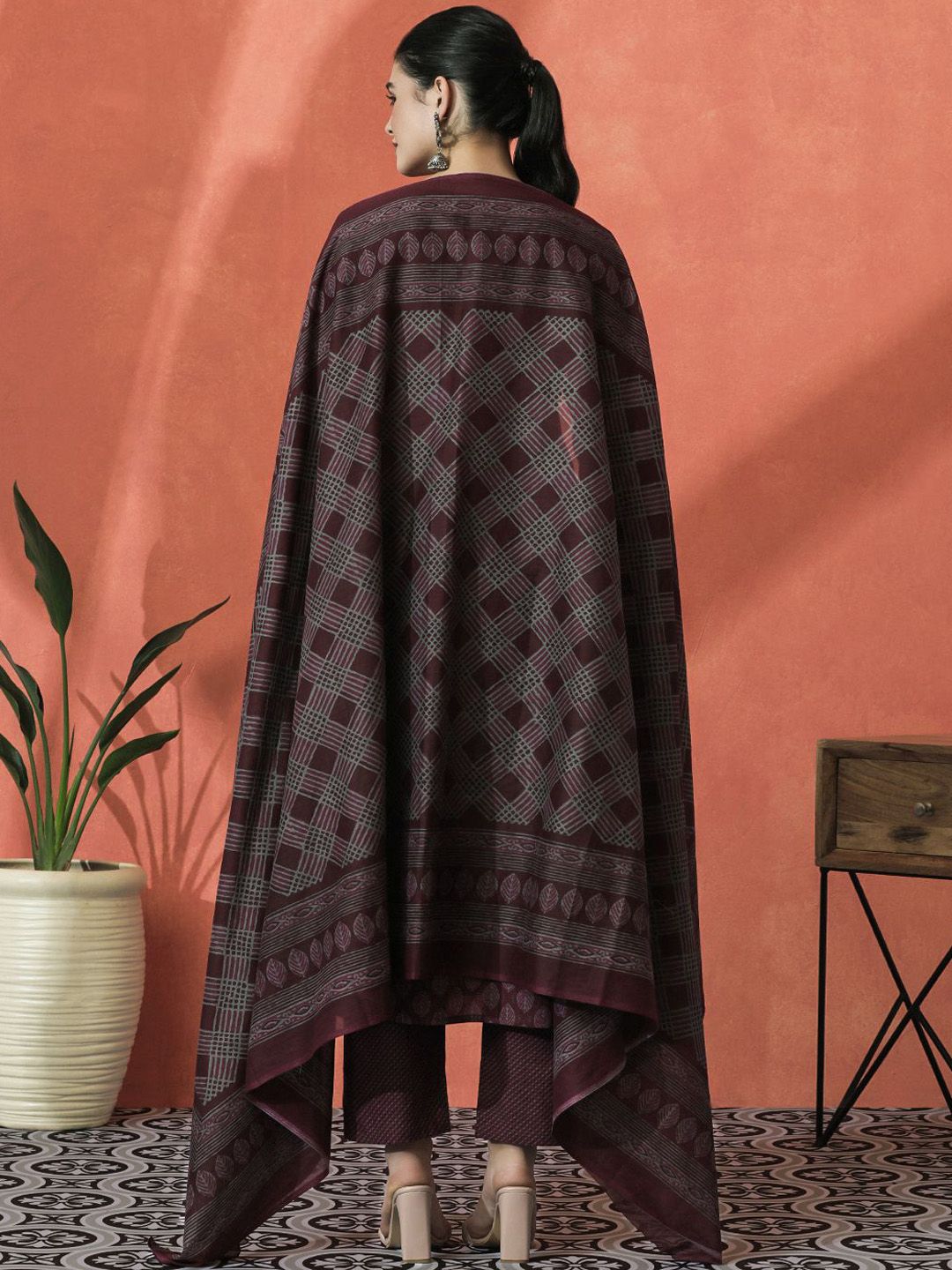 Indyancart SN Women's Floral Printed Gotta Patti Pure Cotton Straight Kurta With Trouser And Dupatta