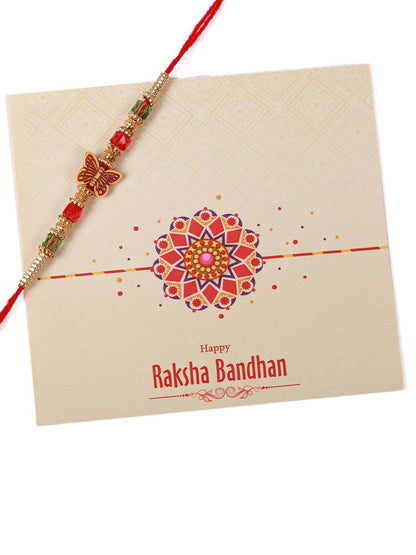 Anouk Butterfly Charm Beaded Rakhi Greeting Card & Roli Chawal