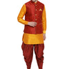 Men's Orange Silk Blend Straight Jacket  Kurta and Dhoti Set
