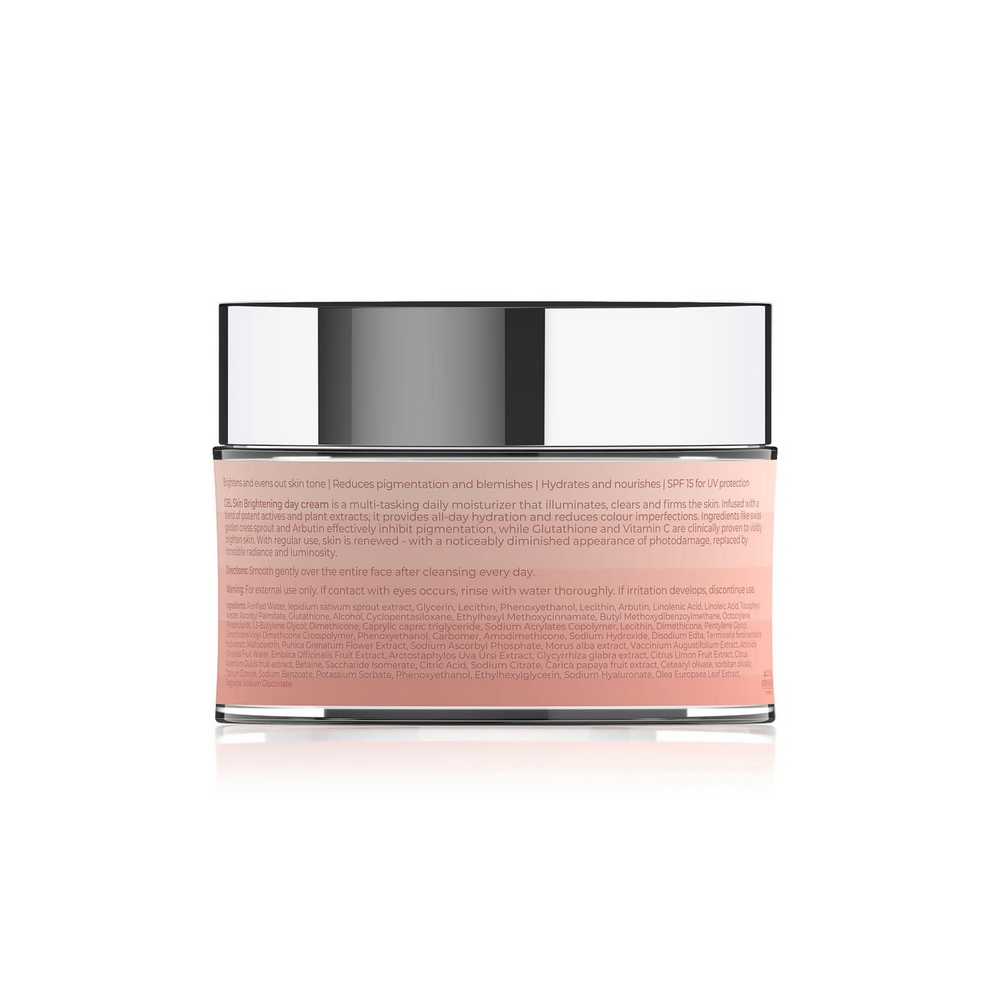 Ciel Skin Brightening Day Cream jar with label, smooth texture, and open lid showing creamy skincare product for radiant skin.
