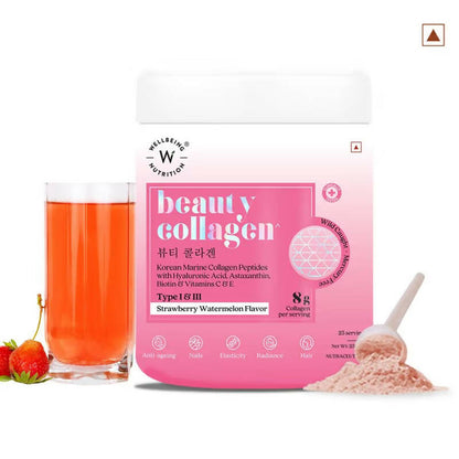 Wellbeing Nutrition Beauty Korean Marine Collagen Peptides - Strawberry & Watermelon - Indyancart