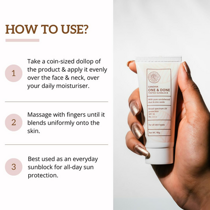 Sandiva One & Done Tinted Sunscreen With Zinc Oxide, SPF 35 PA++++, No White Cast - Tint 22