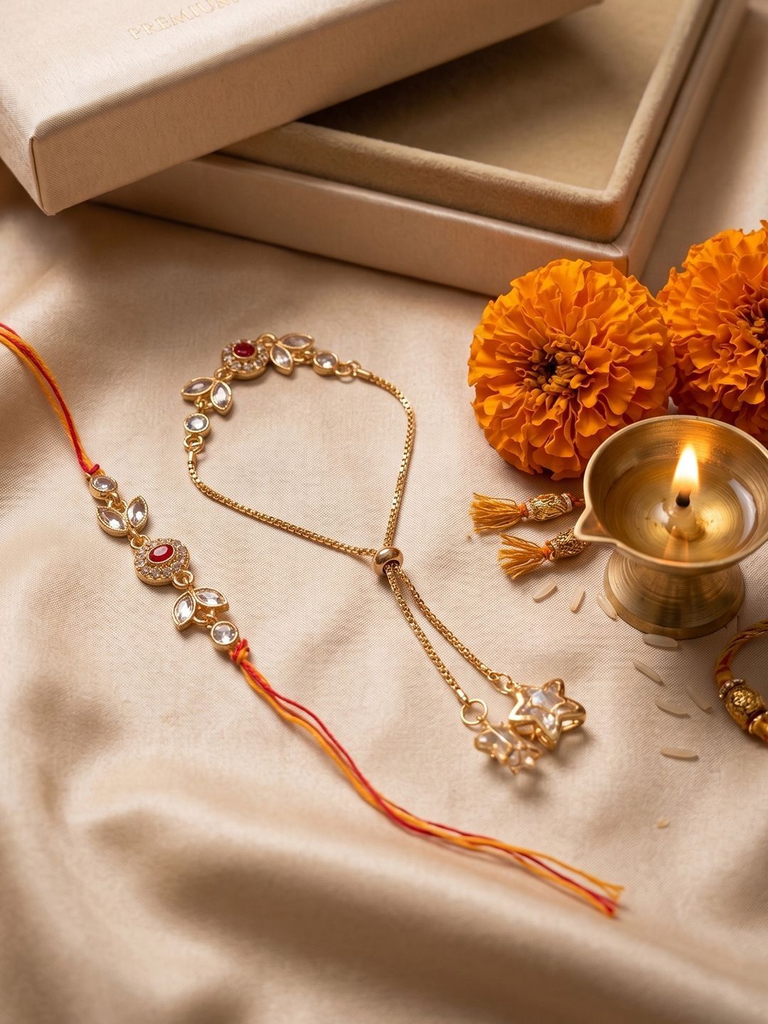 Anouk Set Of 2 Kundan Studded Gold Toned Bhaiya Bhabhi Rakhi