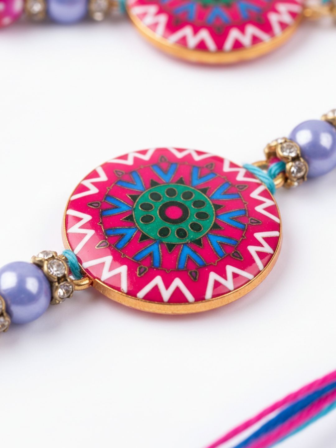 Anouk Set Of 2 Artificial Stones & Beads Floral Design Bhaiya Bhabhi Rakhi