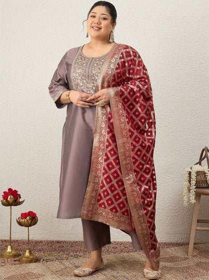 Indyancart Women's Ethnic Motifs Embroidered Regular Sequinned Kurta with Palazzos & With Dupatta