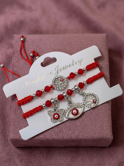 Anouk Set Of 2 Red & Silver Evil Eye Design Bhaiya Bhabhi Rakhi With Roli Chawal Chandan