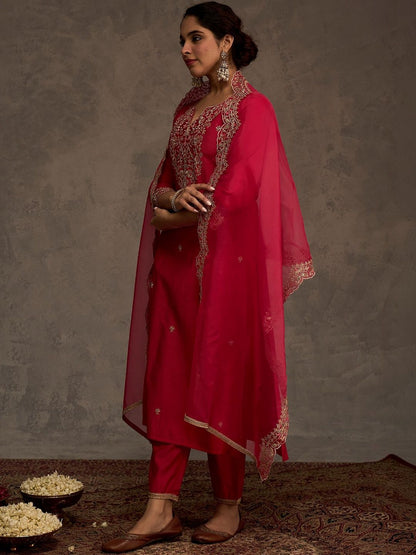 Women Ethnic Motifs Embroidered Regular Thread Work Liva Kurta with Trousers & With Dupatta