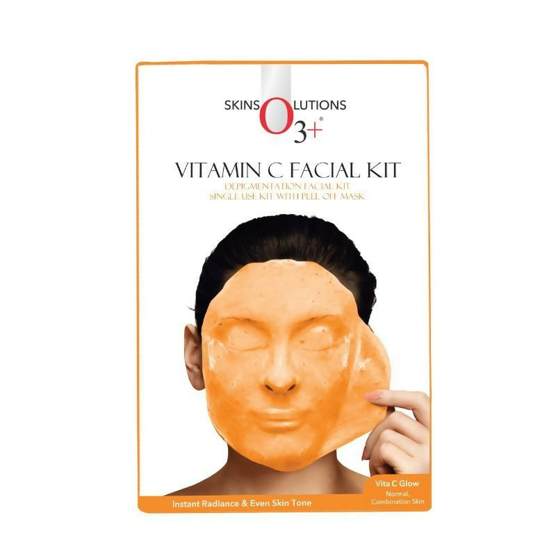 Professional O3+ Vitamin C facial kit with face mask, featuring brightening and refreshing skincare ingredients for healthy skin.