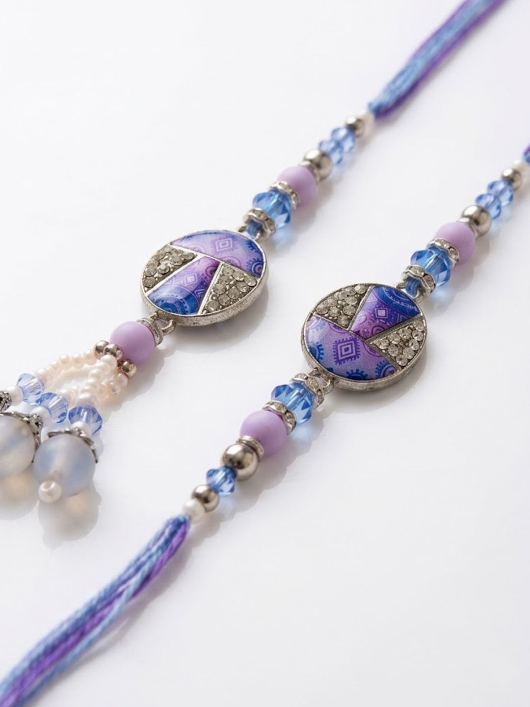 Anouk Set Of 2 Purple Artificial Beads Traditional Bhaiya Bhabhi Rakhi With Roli Chawal