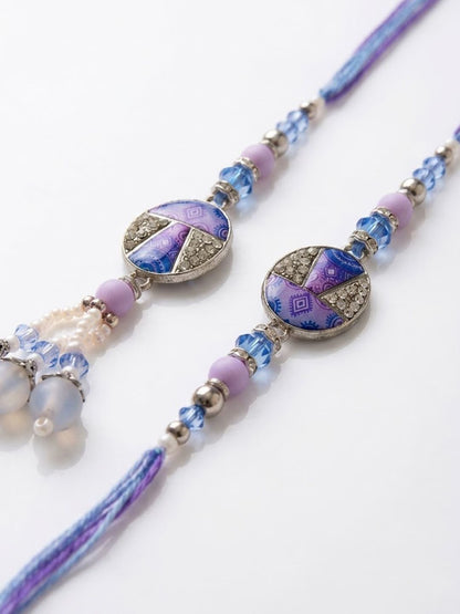 Anouk Set Of 2 Purple Artificial Beads Traditional Bhaiya Bhabhi Rakhi With Roli Chawal