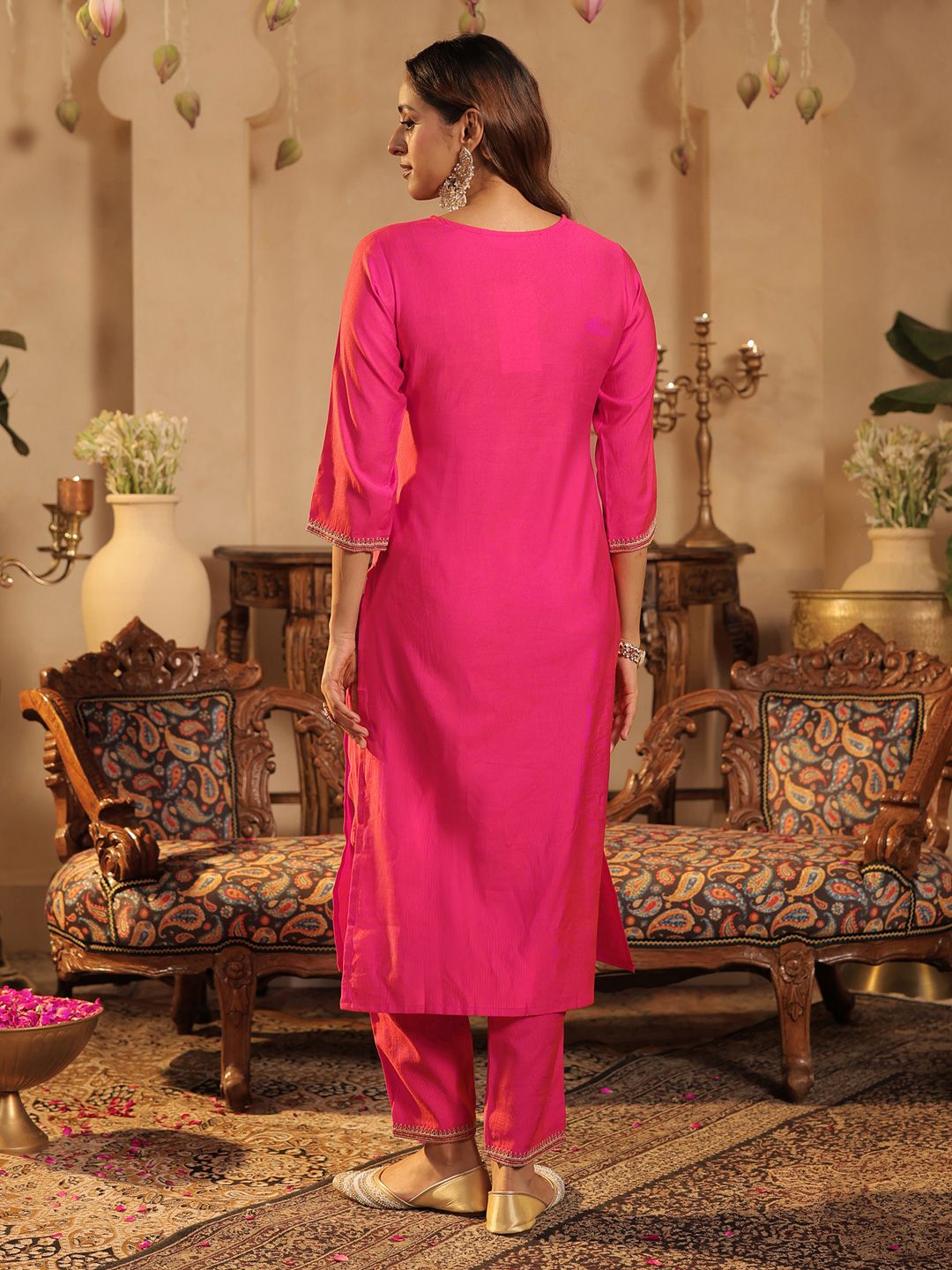 Women Ethnic Motifs Embroidered Regular Sequinned Kurta with Trousers & Dupatta