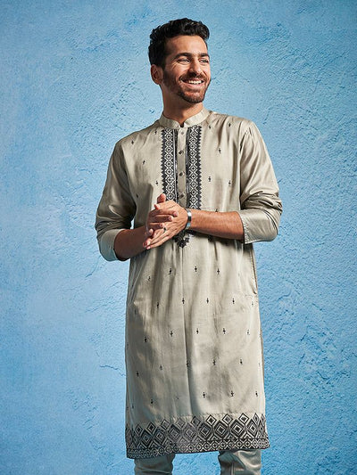 Men's Chiku Silk Blend Straight Kurta