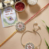 Dhiyona Unisex Set Of 2 Gold Kundan-Studded Bhaiya Bhabhi Rakhi Set With Roli Chawal